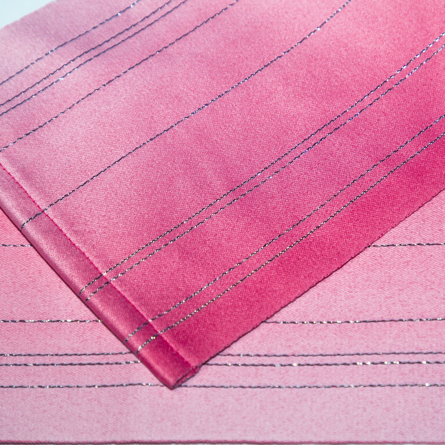 Japanese Flat Obi Belt - Gradient Pink with Silver