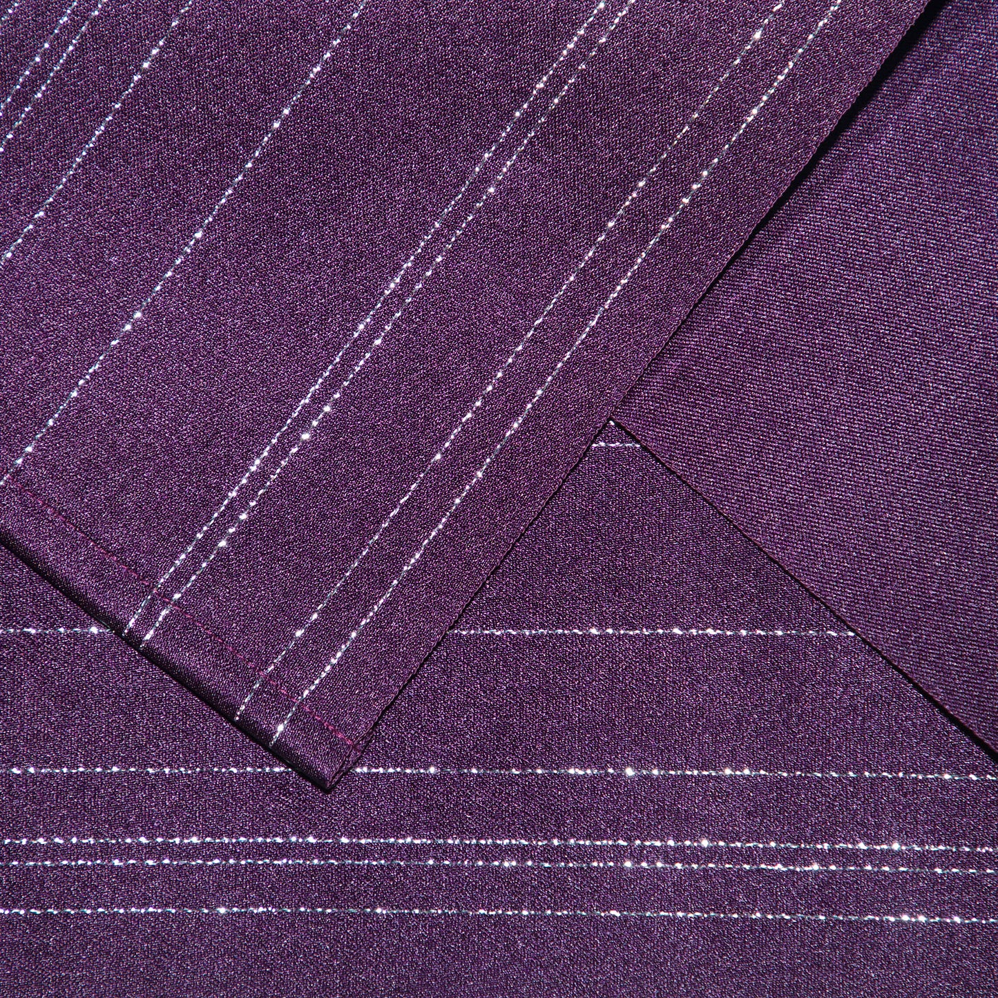 Traditional Japanese Flat Obi Belt - Dark Purple with Silver