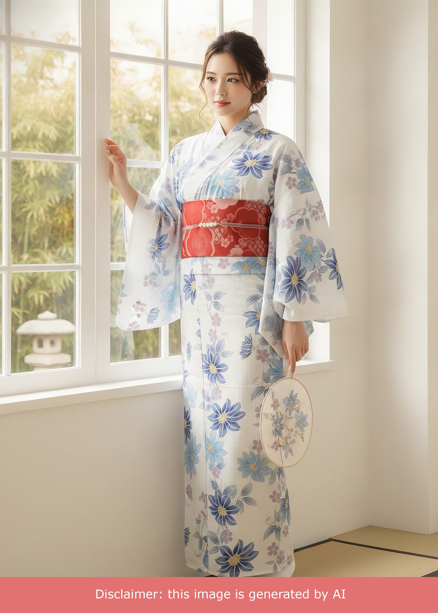 Flat Obi Belt - Plum Blossom in Red (Style #1018)