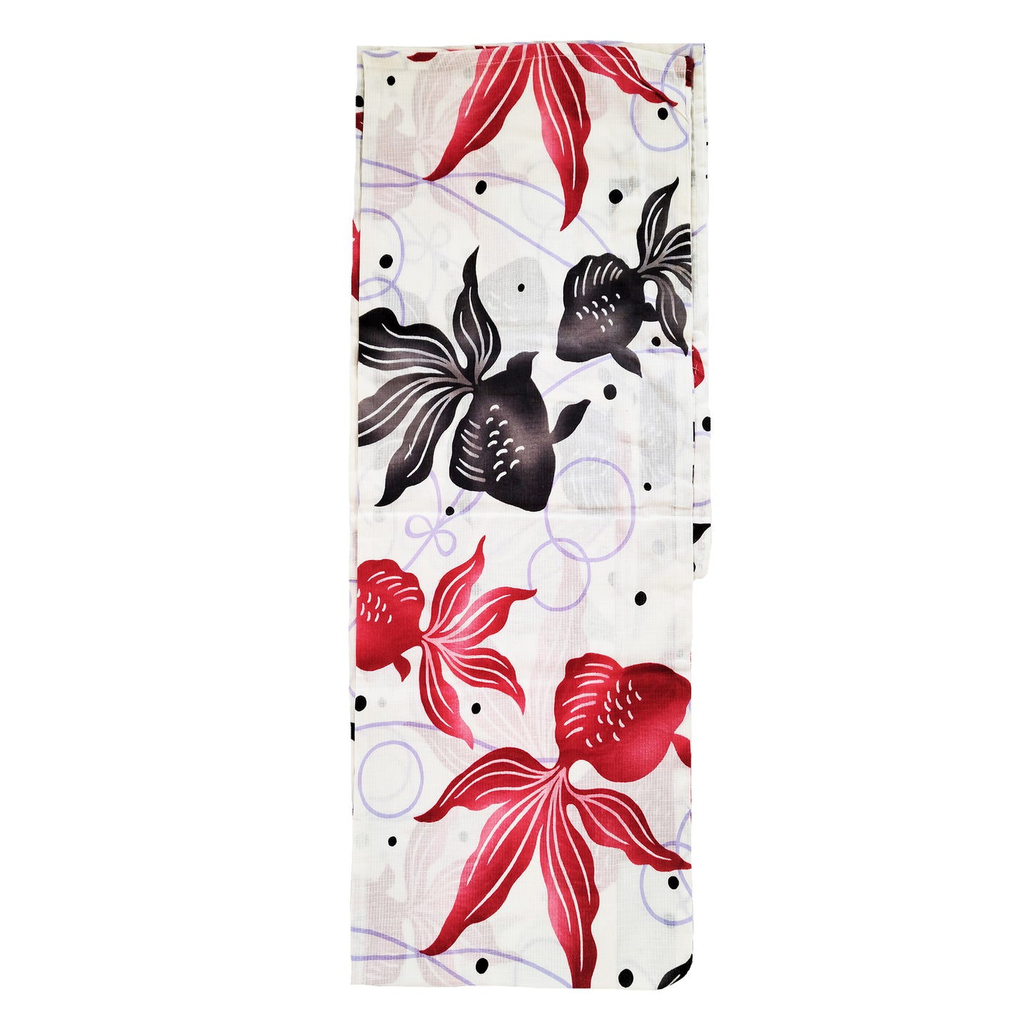 Women's Japanese Yukata Kimono - Black and Red Goldfish in White