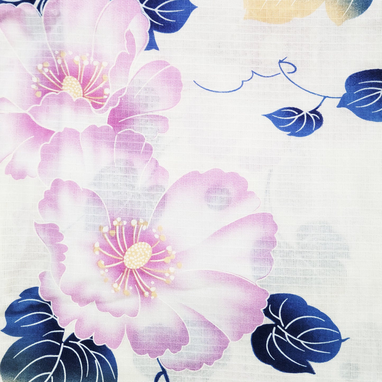 Women's Japanese Yukata Kimono - Pink Peony in White