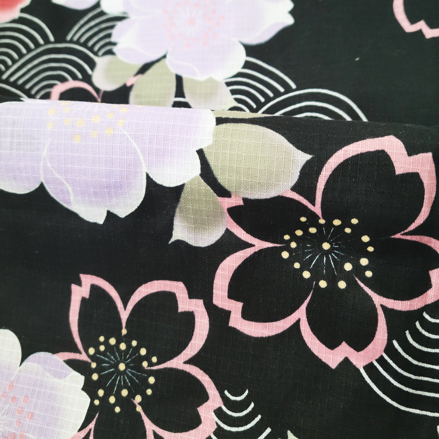 Women's Japanese Yukata Kimono - Red and Purple Cherry Blossoms in Black