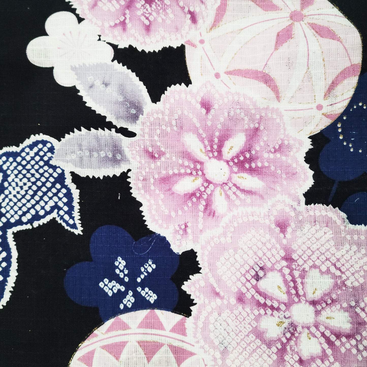 Pink flowers and goldfish Japanese fabric for yukata