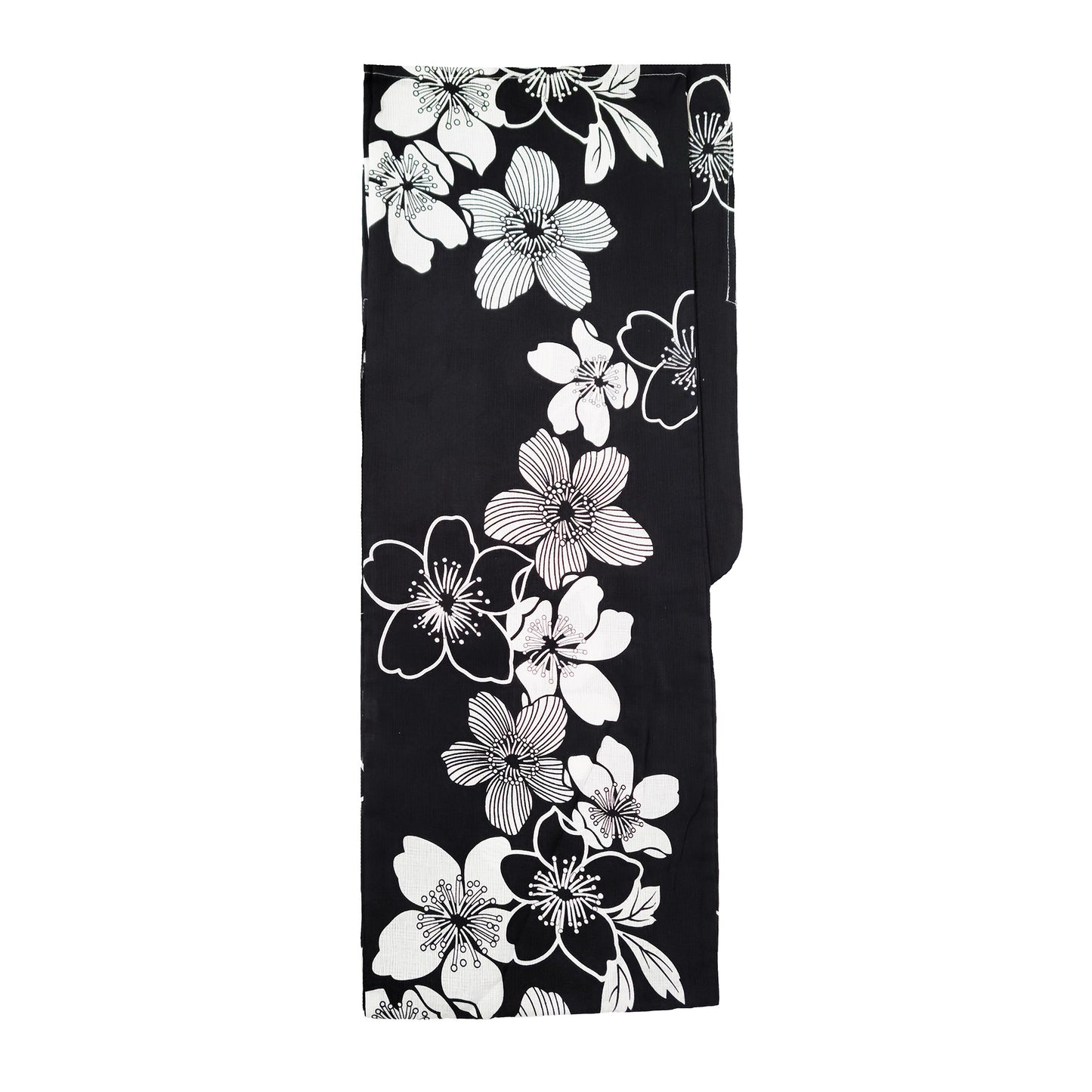 Women's Japanese Yukata Kimono - White Cherry Blossoms in Black