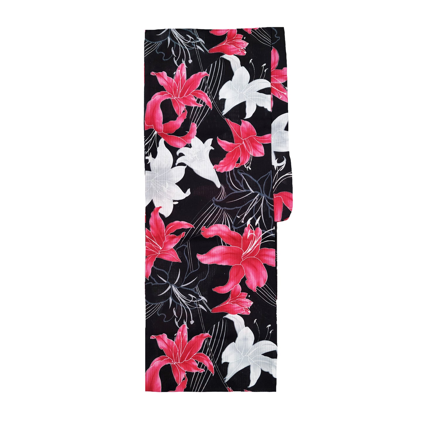 Women's Japanese Yukata Kimono - White and Red Lilies in Black
