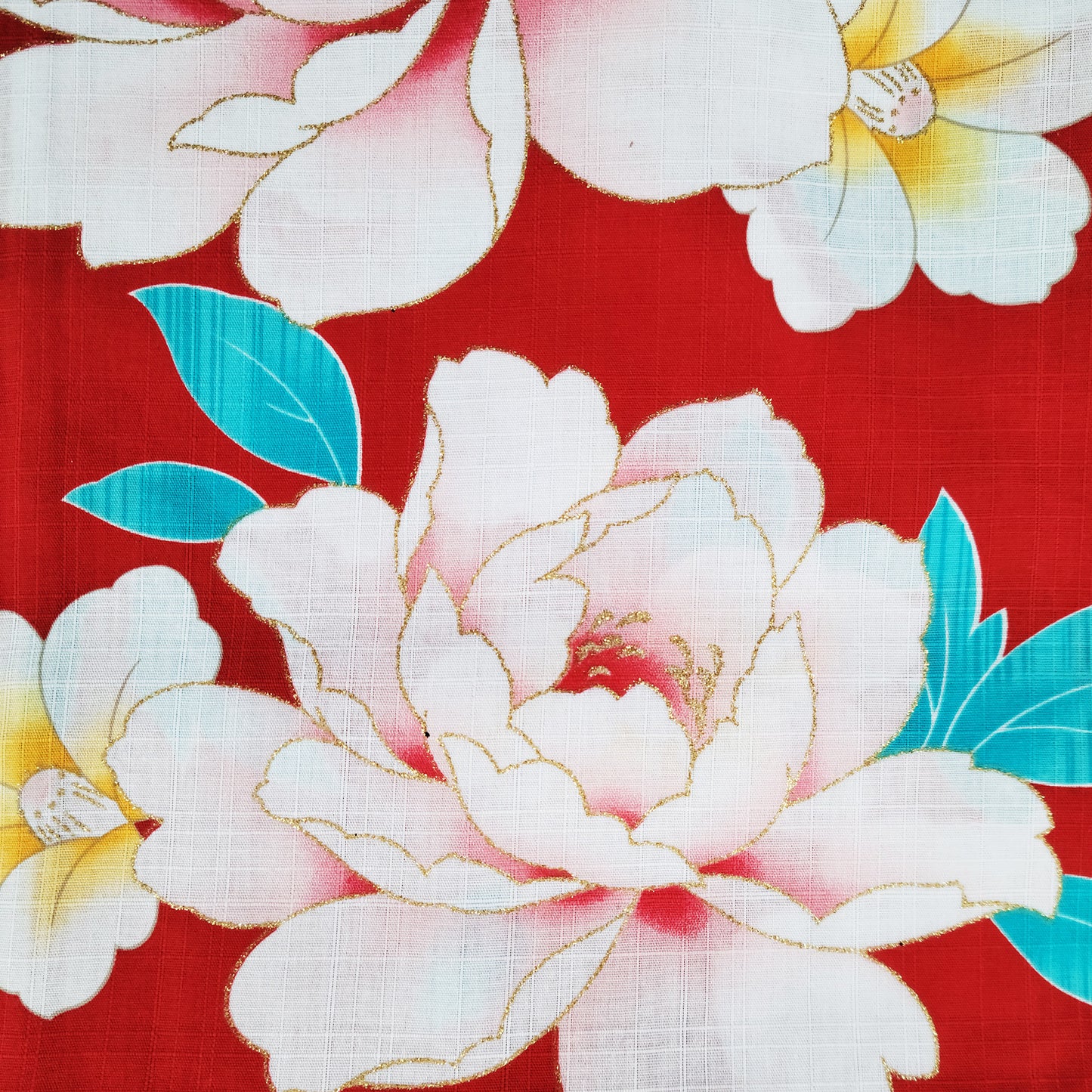 Women's Japanese Yukata Kimono - Pink Peonies in Red