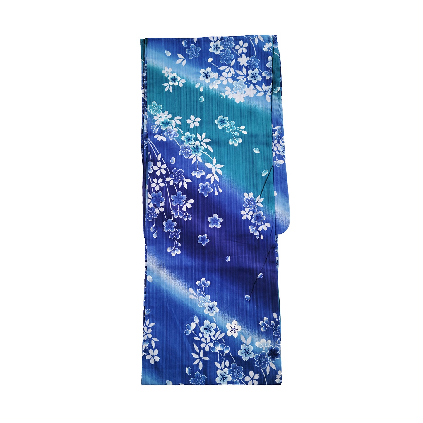Women's Japanese Yukata Kimono - White Cherry Blossoms in Gradient Blue Green