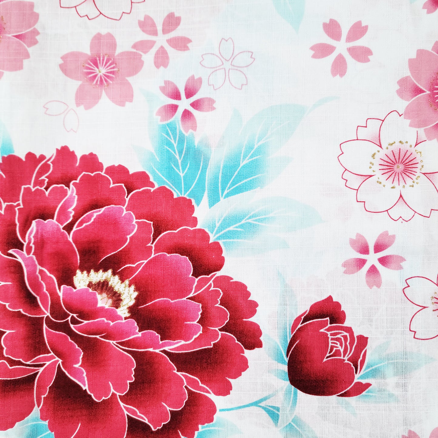 Women's Japanese Yukata Kimono - Pink Cherry Blossoms and Chrysanthemums in White