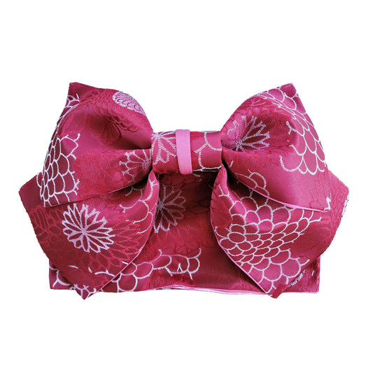 Japanese Pre-Tied Obi Belt - Red Chrysanthemum
