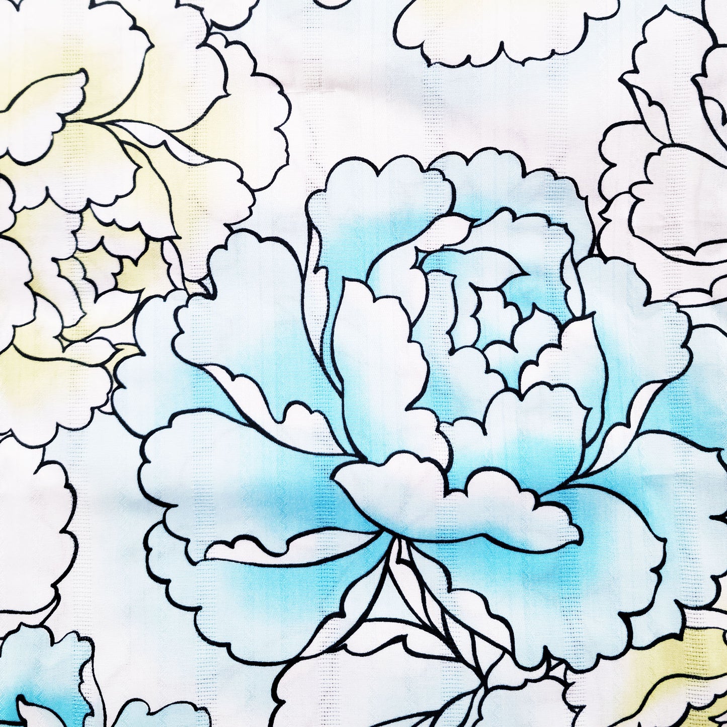Japanese Yukata Kimono Plus Size - Blue and Green Peony Flowers