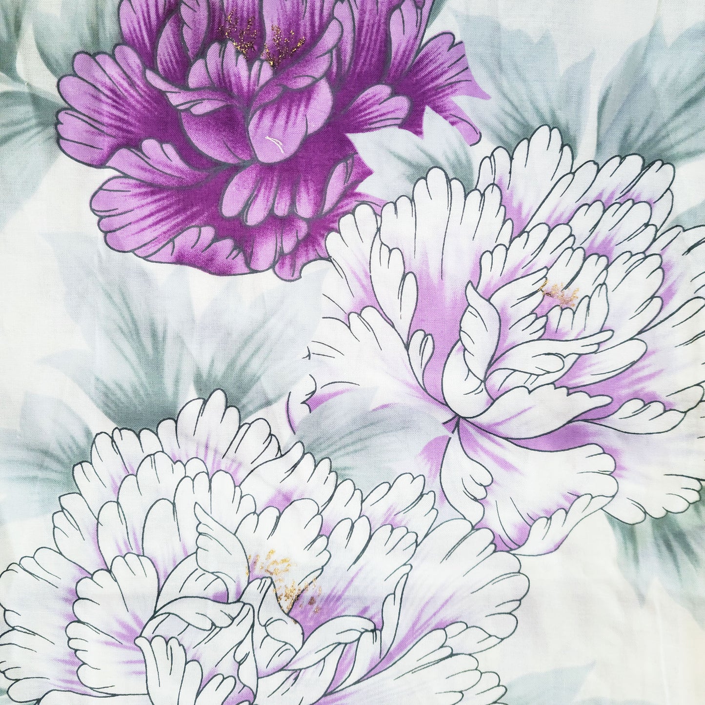 Japanese Yukata Kimono - Purple Chrysanthemums in White