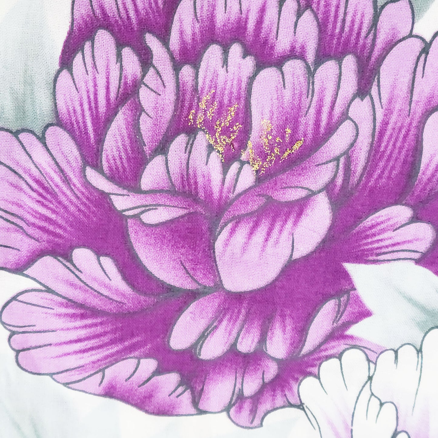 Japanese Yukata Kimono - Purple Chrysanthemums in White