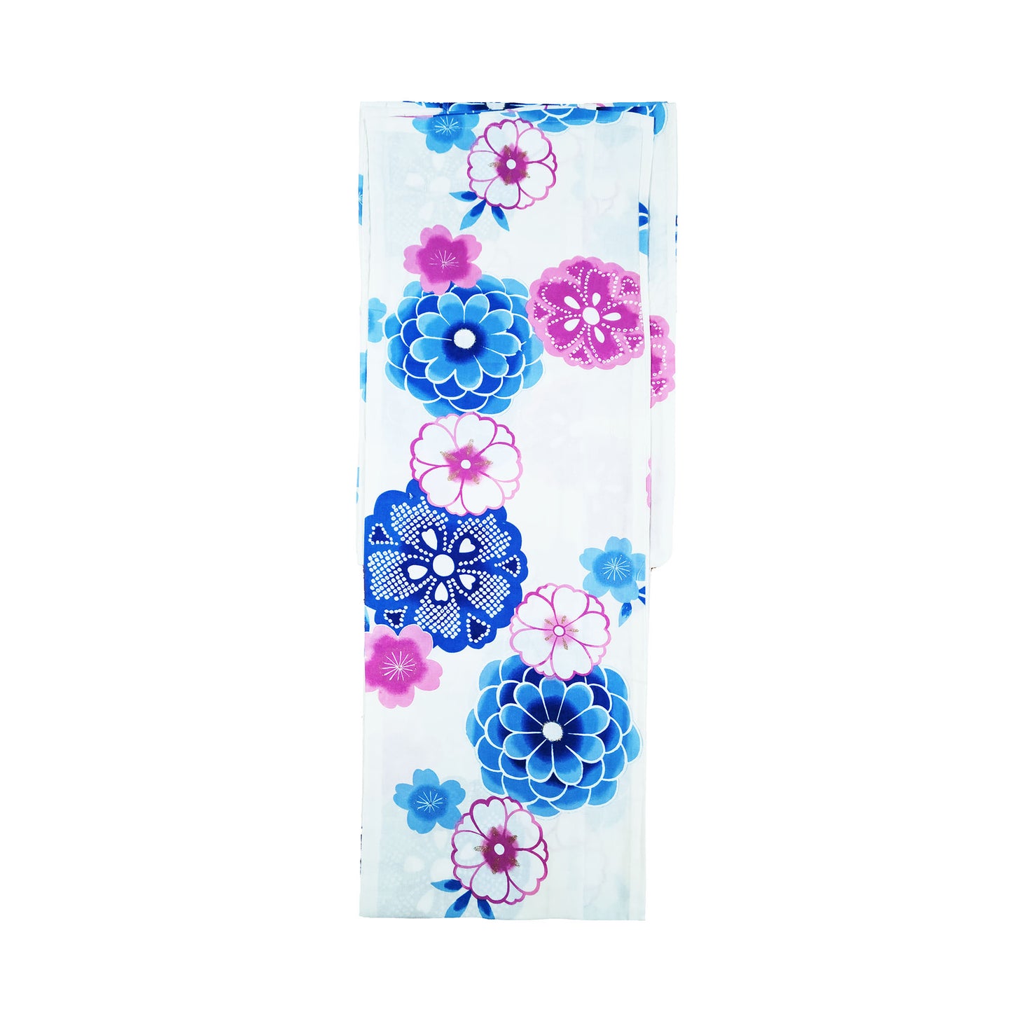 Yukata Kimono - Blue and Pink Cherry Blossoms in White (Style #2575)