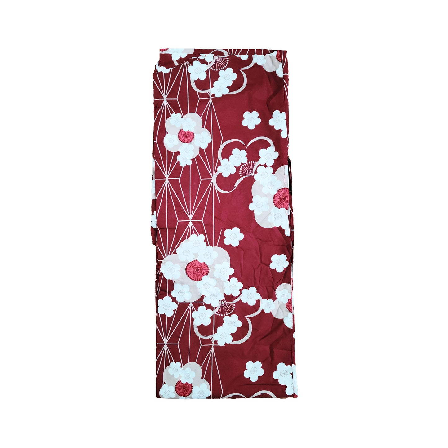 Traditional Japanese Yukata Kimono - White Plum Blossoms in Maroon