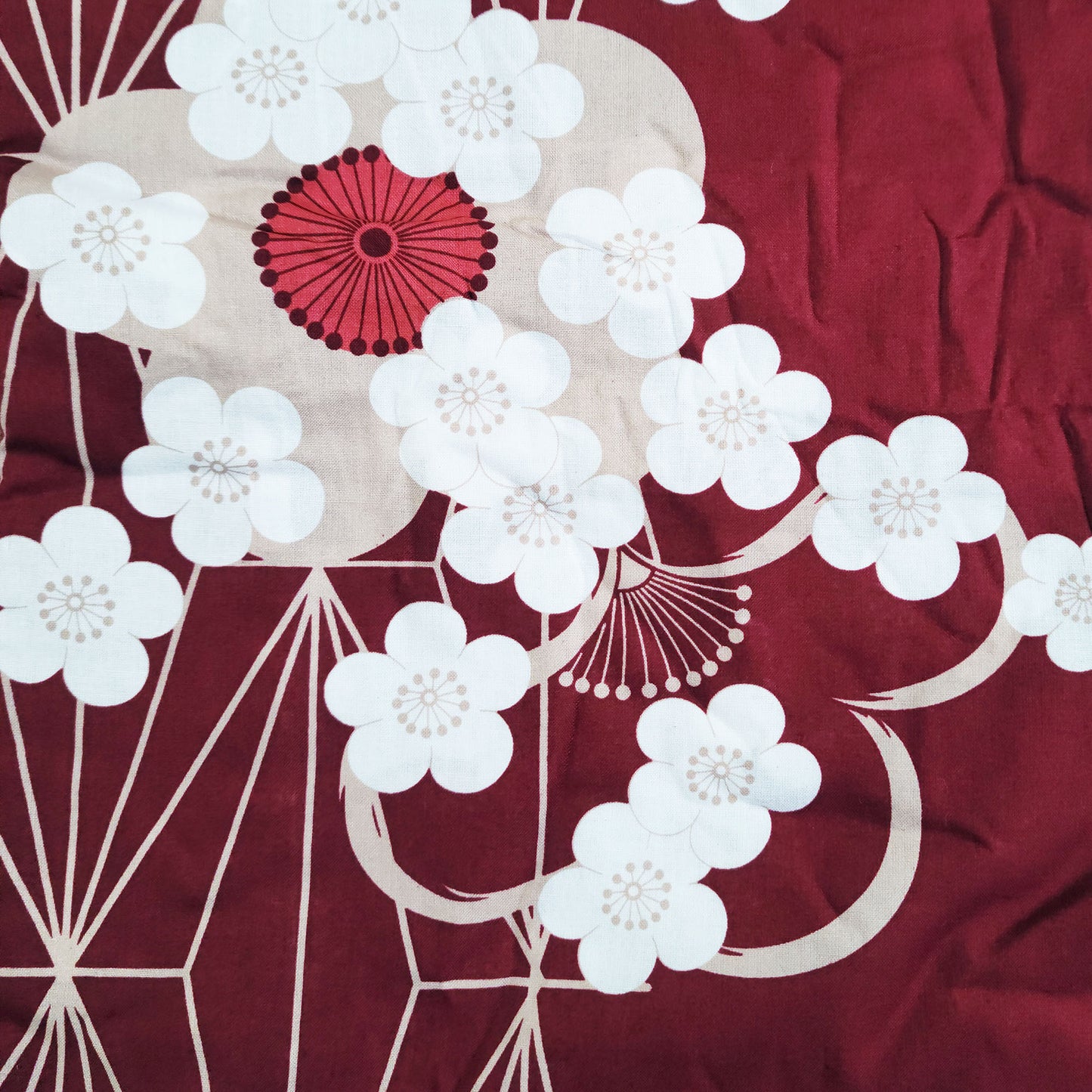 Traditional Japanese Yukata Kimono - White Plum Blossoms in Maroon