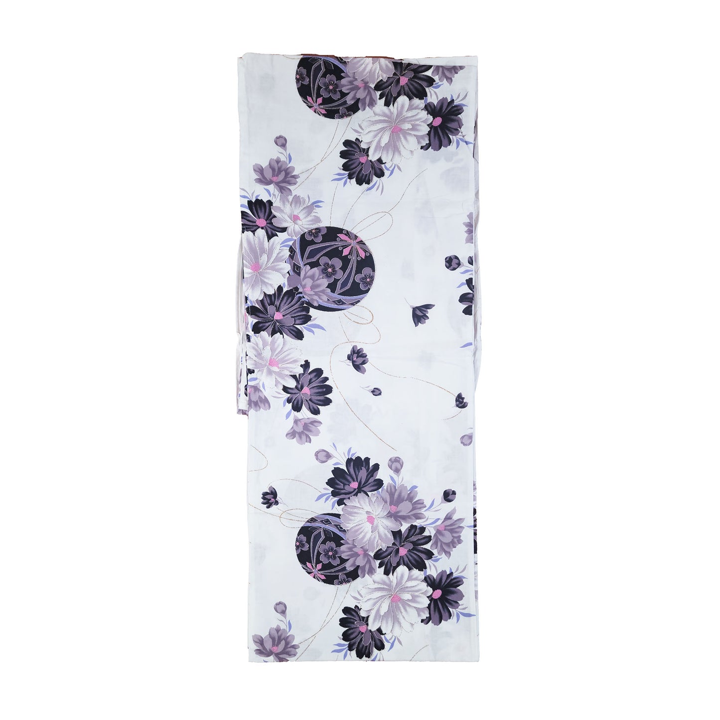 Japanese Yukata Kimono - Purple and White Daisies and Temari Balls in White
