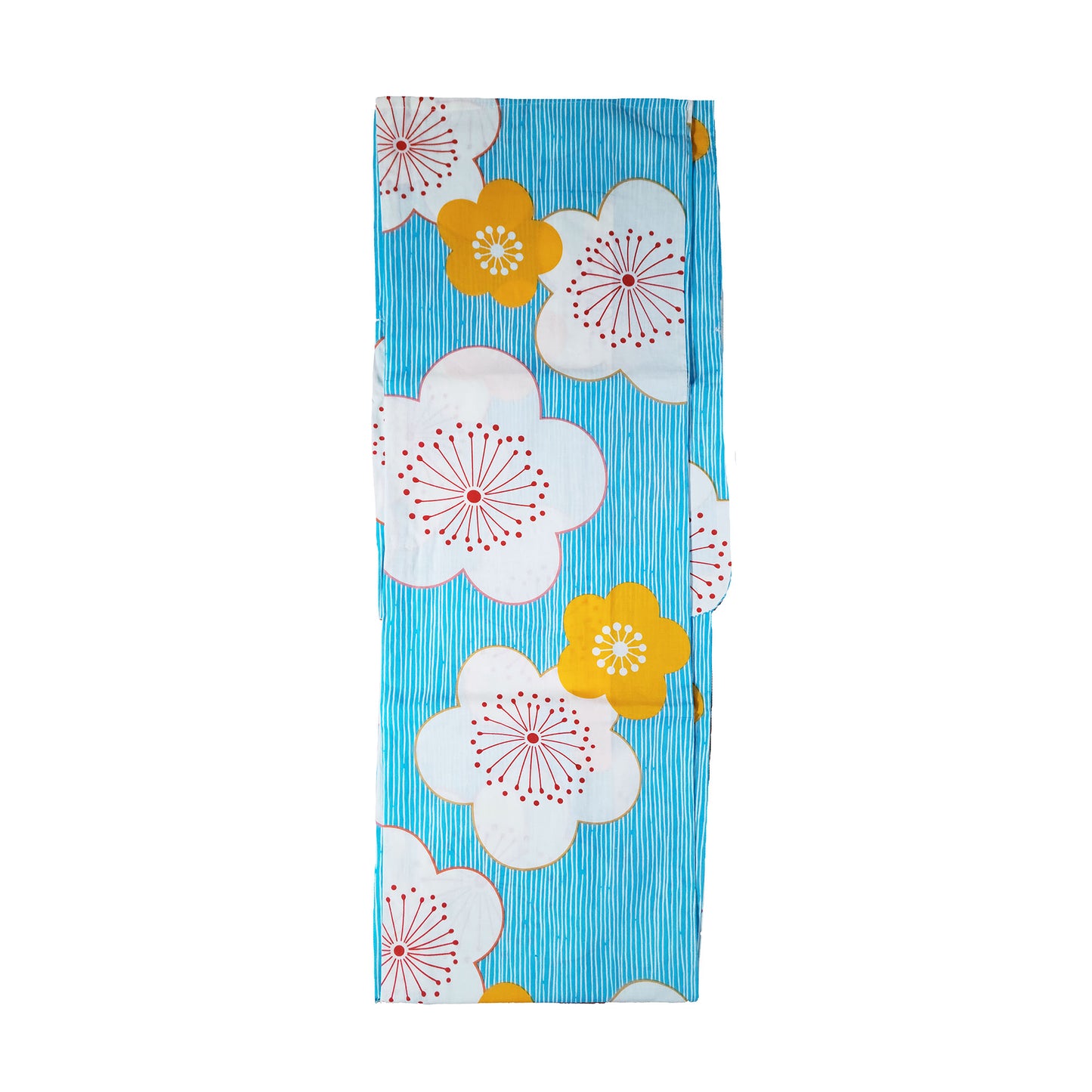 Japanese Yukata Kimono - Orange and White Plum Blossoms in Blue