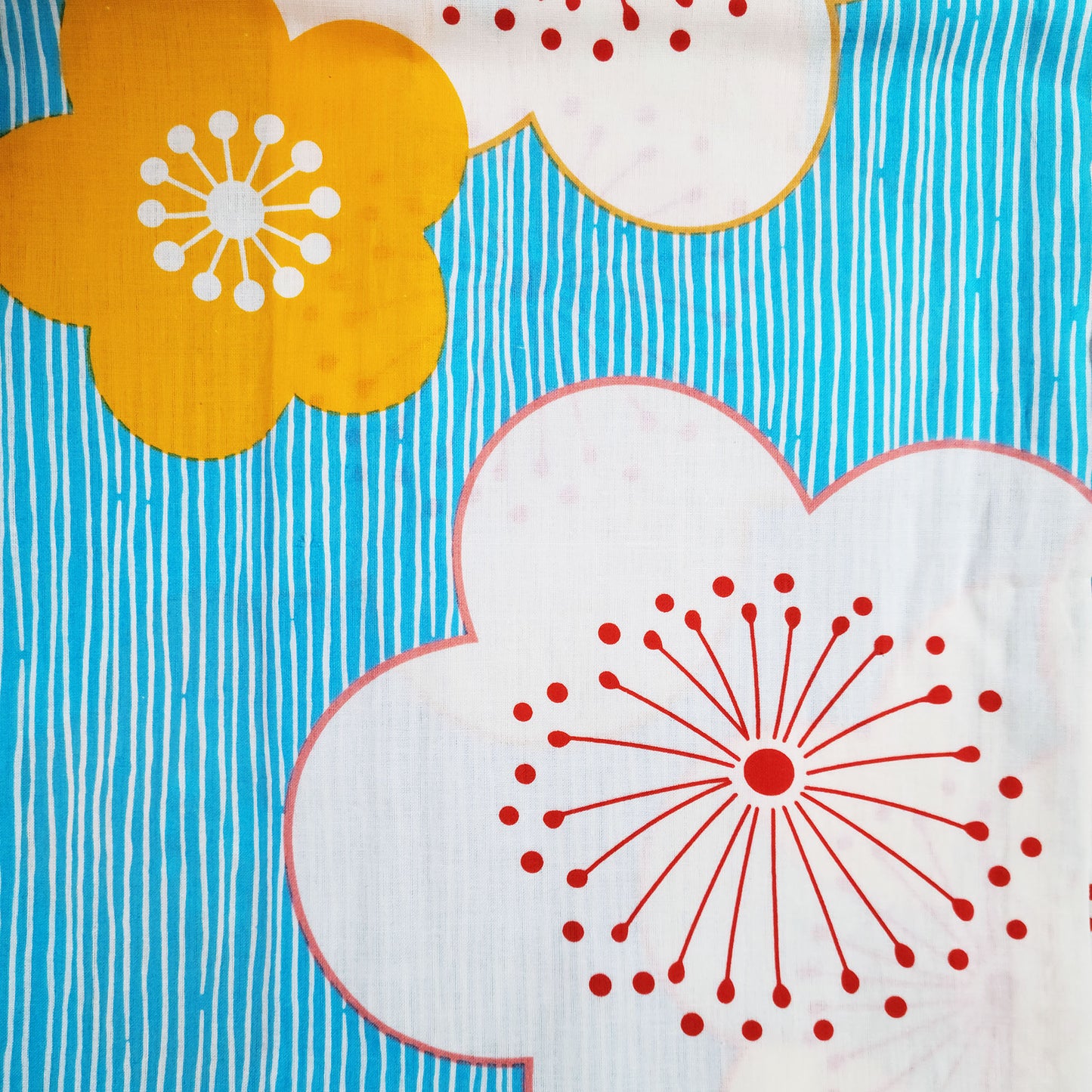 Japanese Yukata Kimono - Orange and White Plum Blossoms in Blue