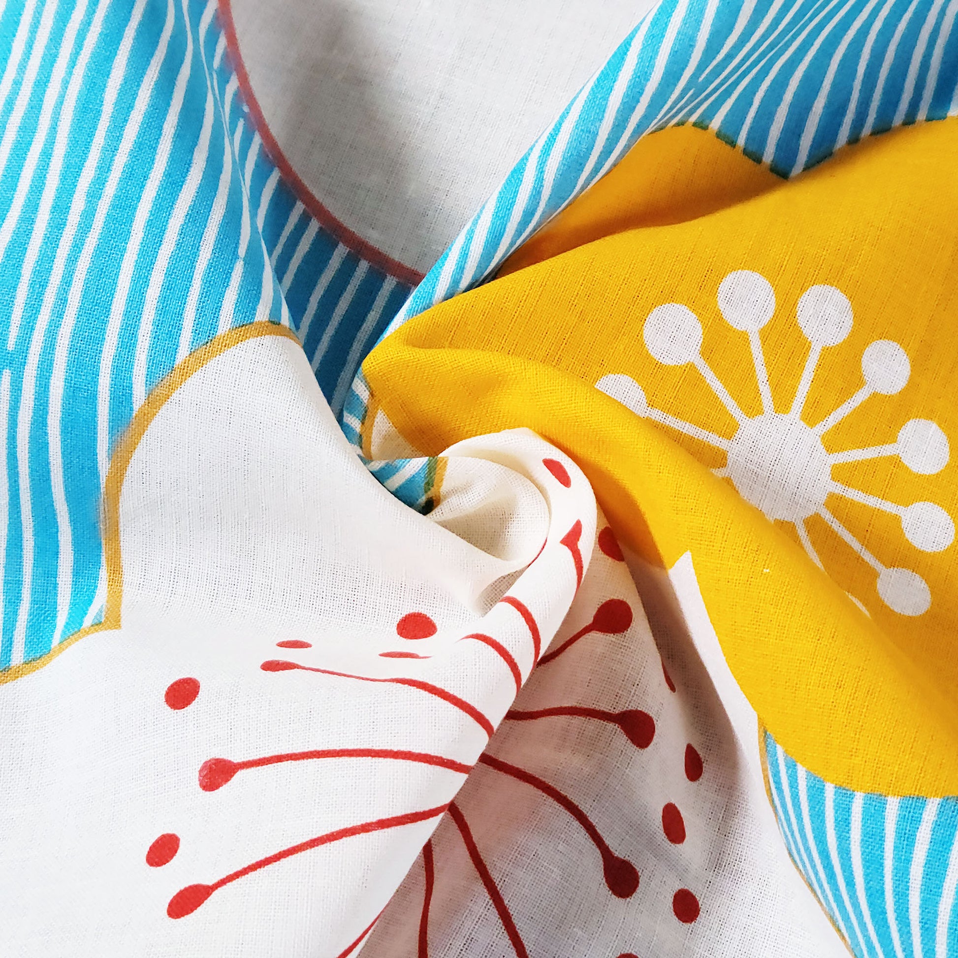 Japanese Yukata Kimono - Orange and White Plum Blossoms in Blue