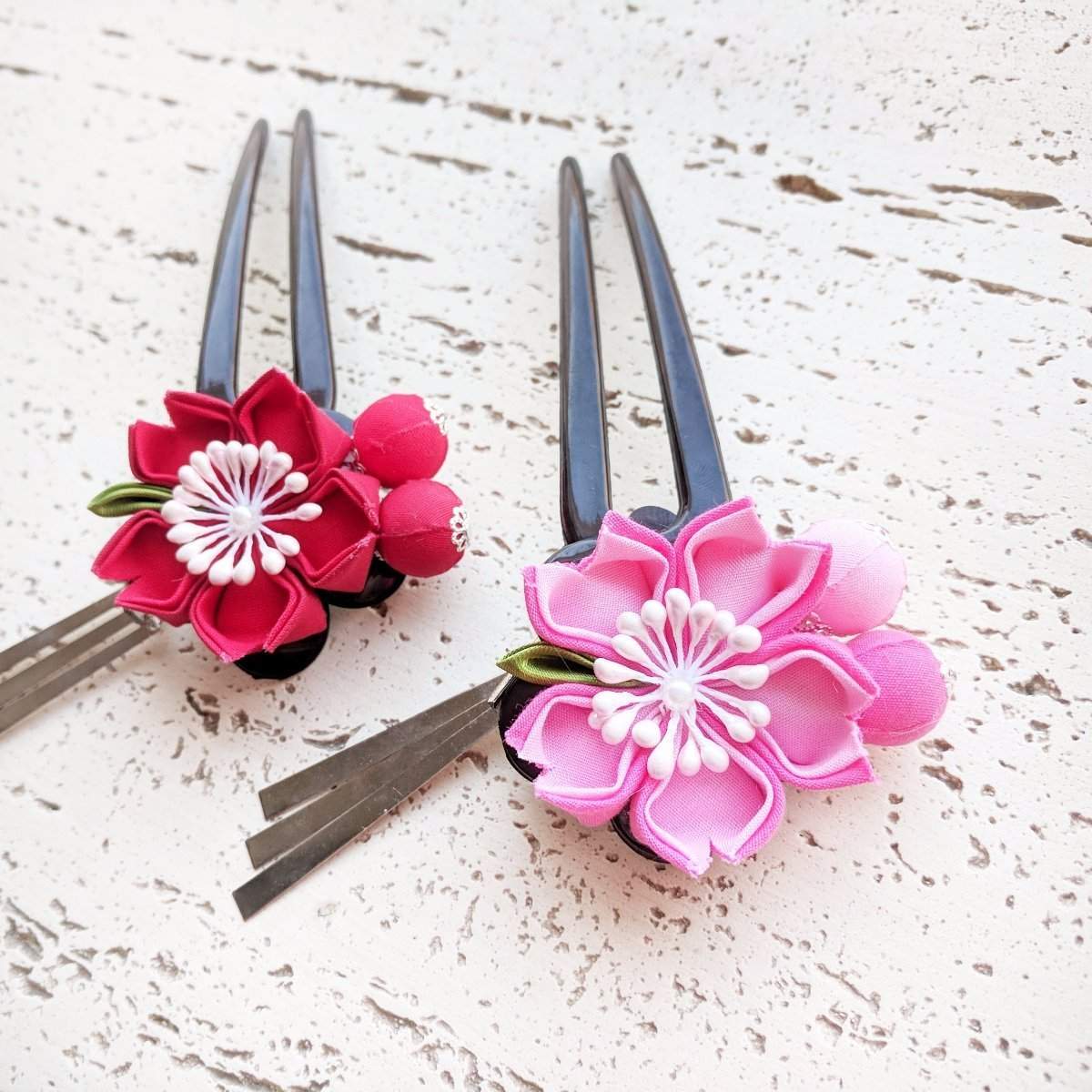 Cherry Blossom Two Leg Hair Stick - Kanzashi Hair Stick