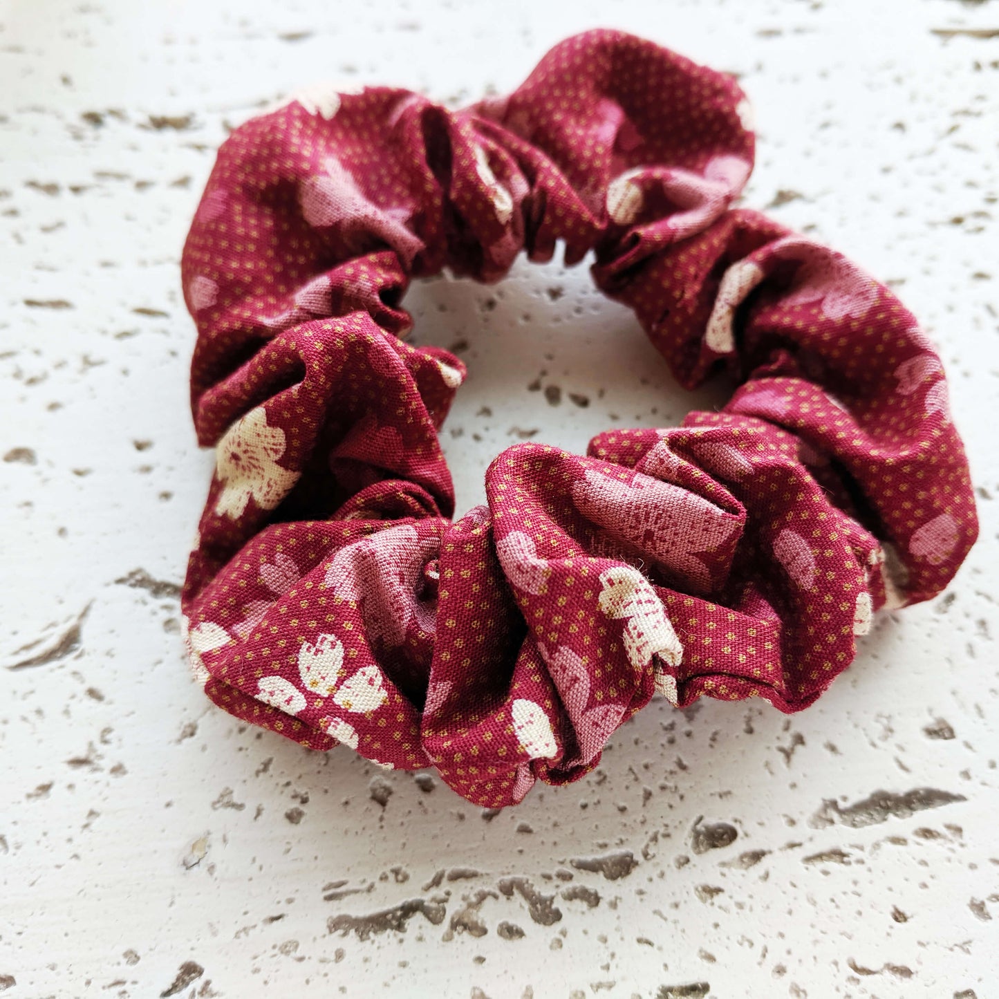 Fabric Scrunchie - Sweet Cherry Blossoms Maroon