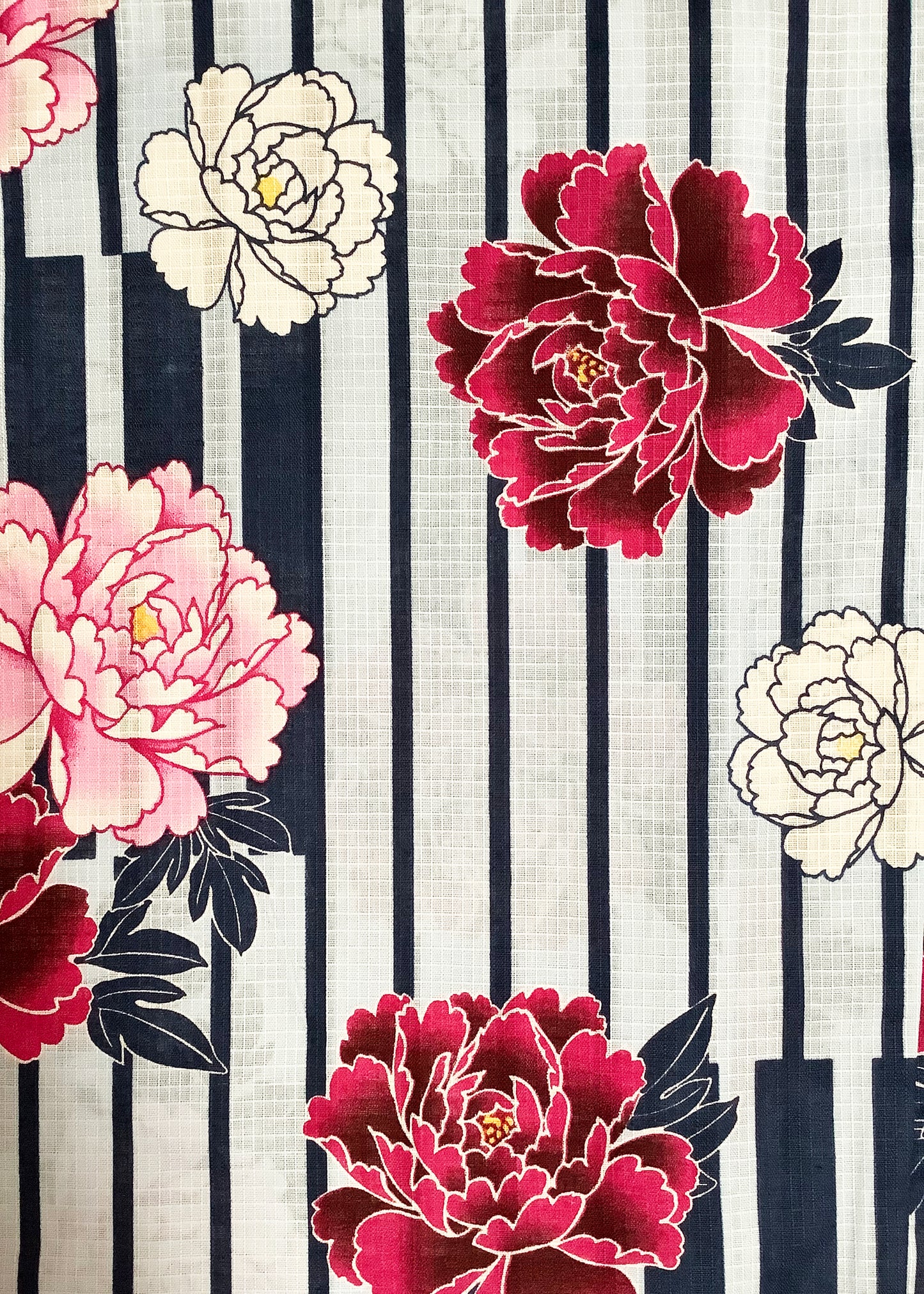 Yukata Kimono - Chrysanthemum Blue Stripes