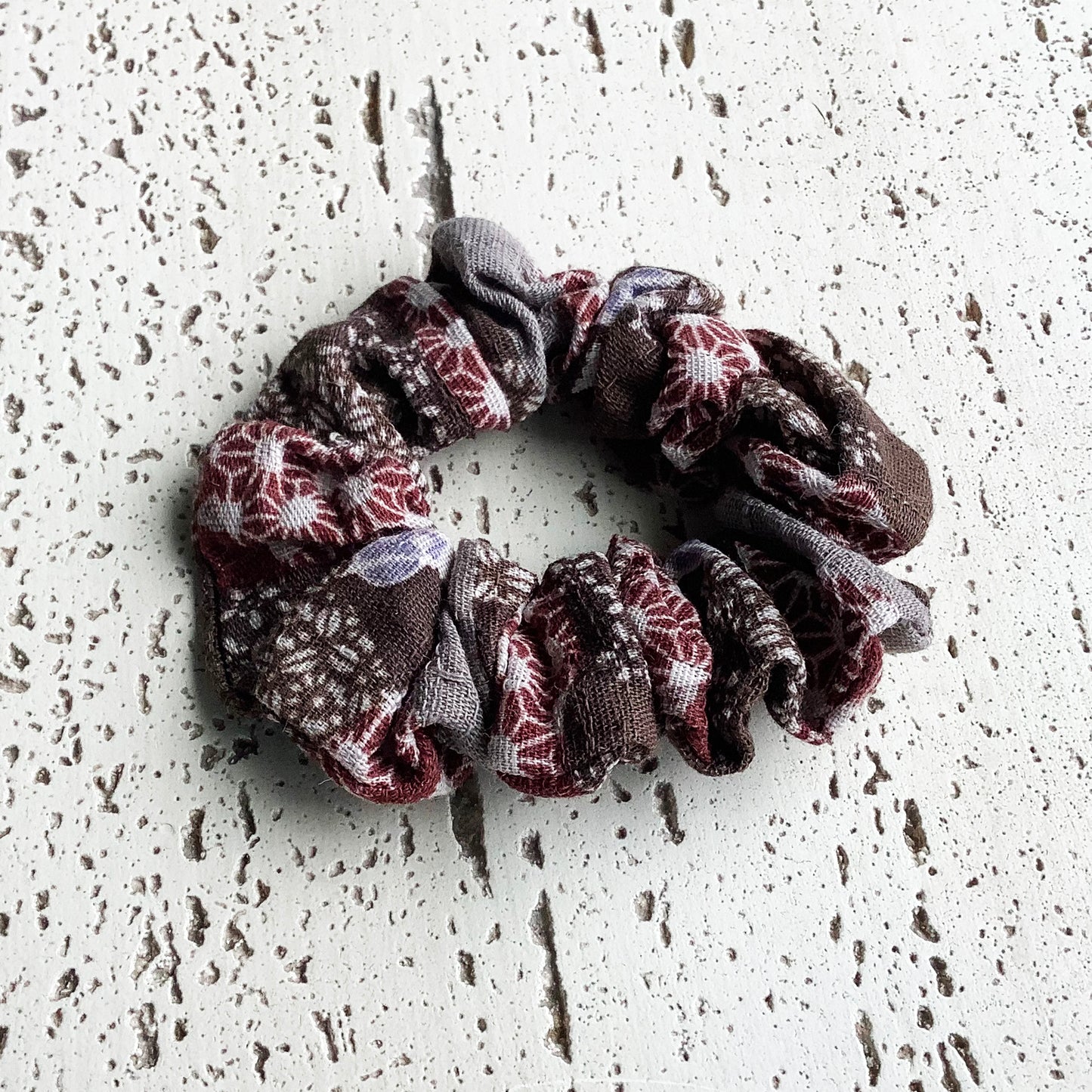 Brown Floral Japanese Fabric Hair Tie