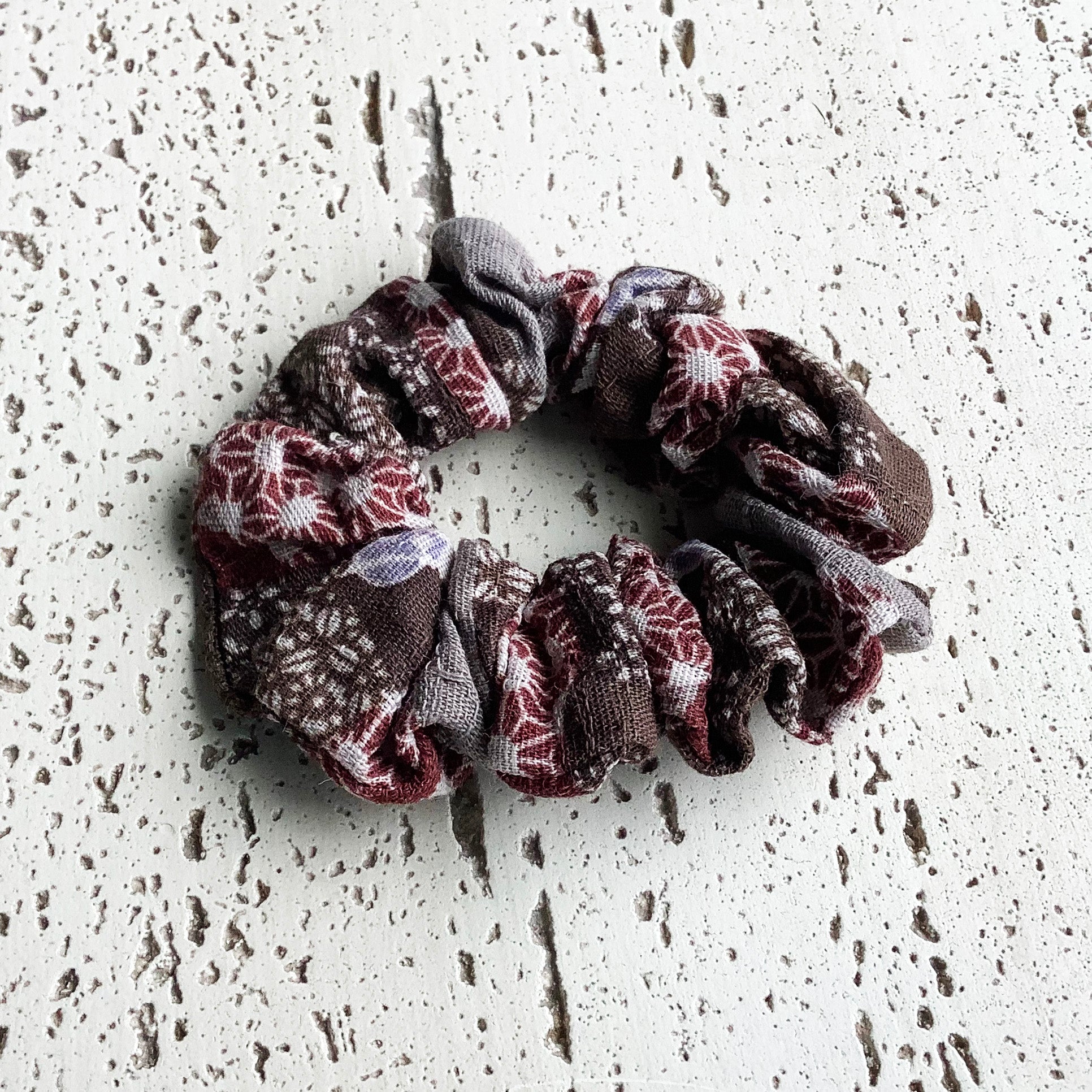 Brown Floral Japanese Fabric Hair Tie