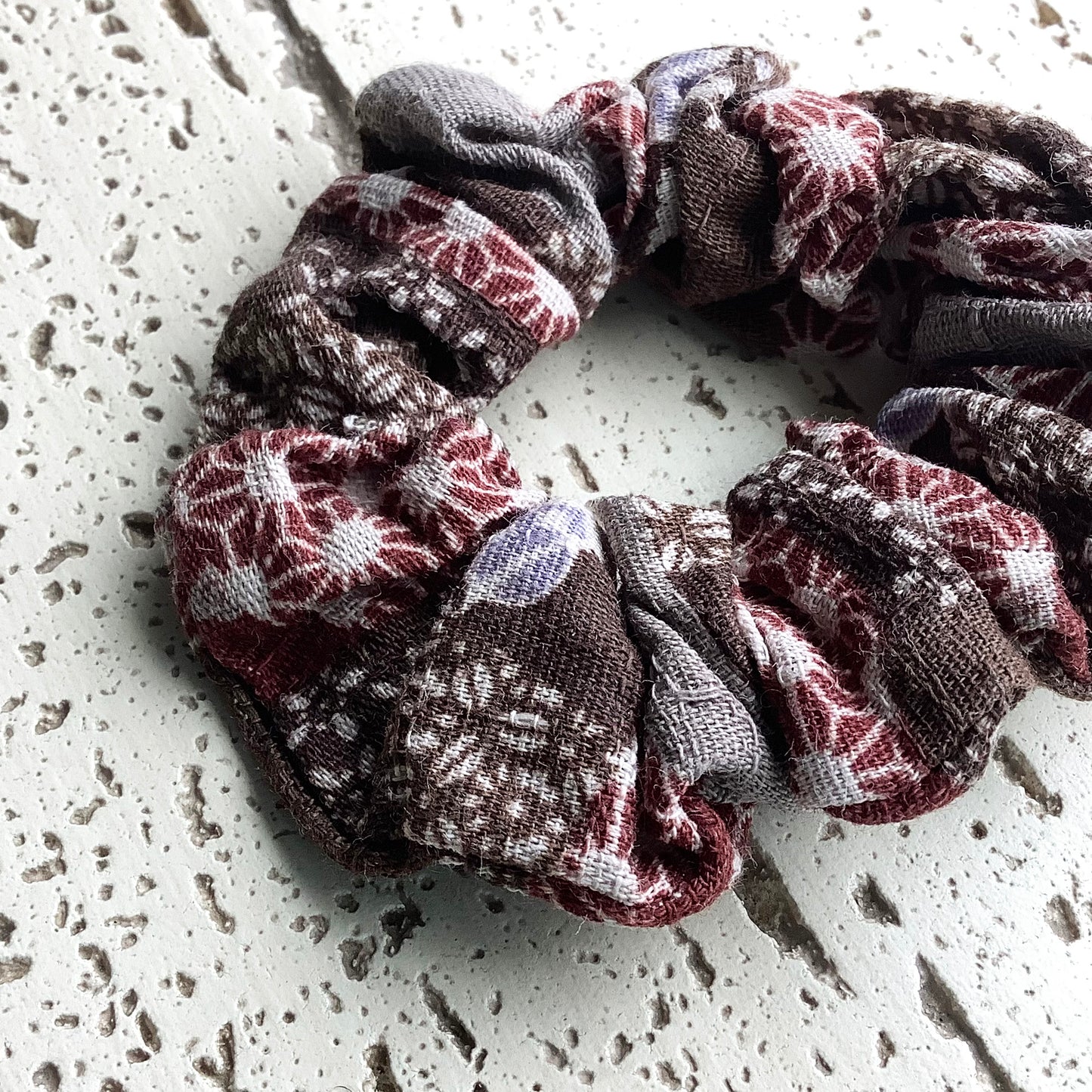 Brown Floral Japanese Fabric Ponytail Holder