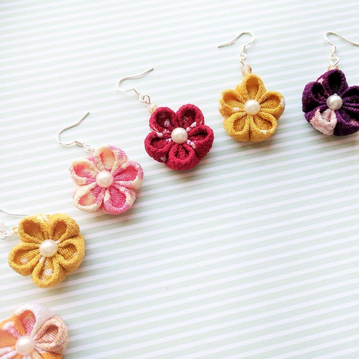 Handmade Bridal Earrings - Plum Blossom and Silk Cluster Earrings - Style #2310