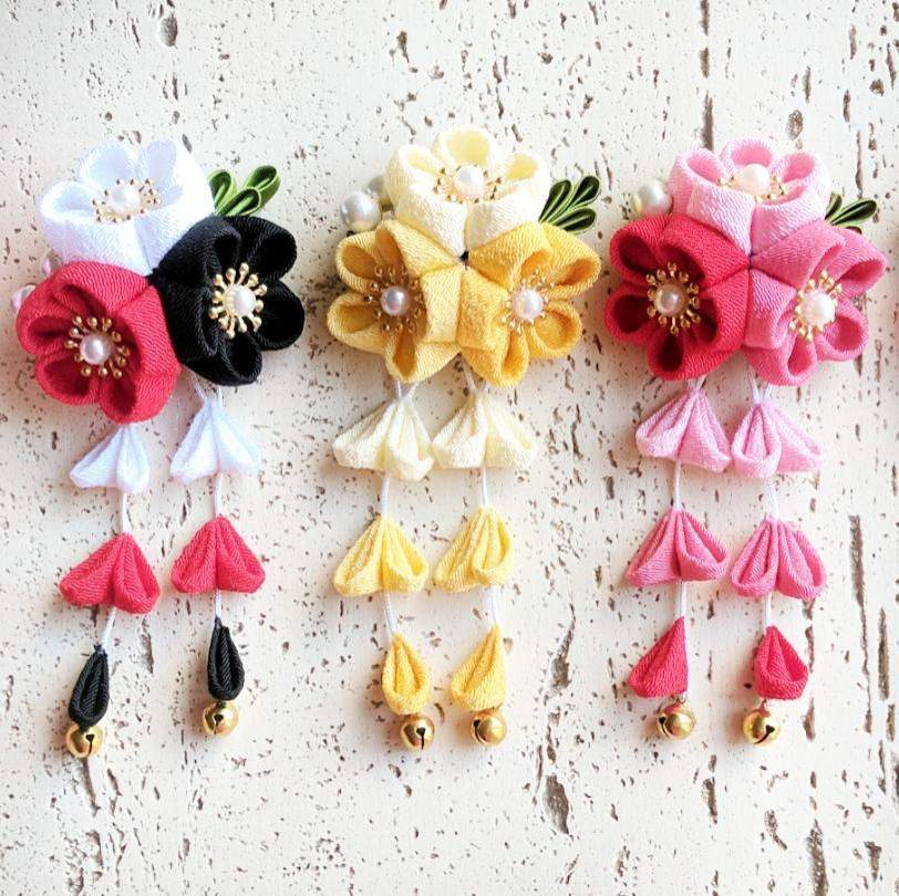 Kanzashi Plum Blossoms Dangle Hair Clip for Japanese Kimono
