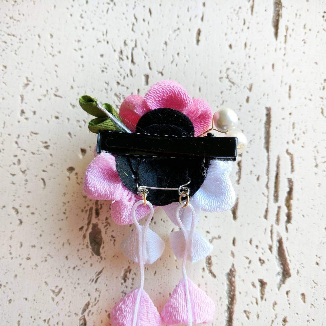 Kanzashi Plum Blossoms Dangle Hair Clip for Japanese Kimono - Back