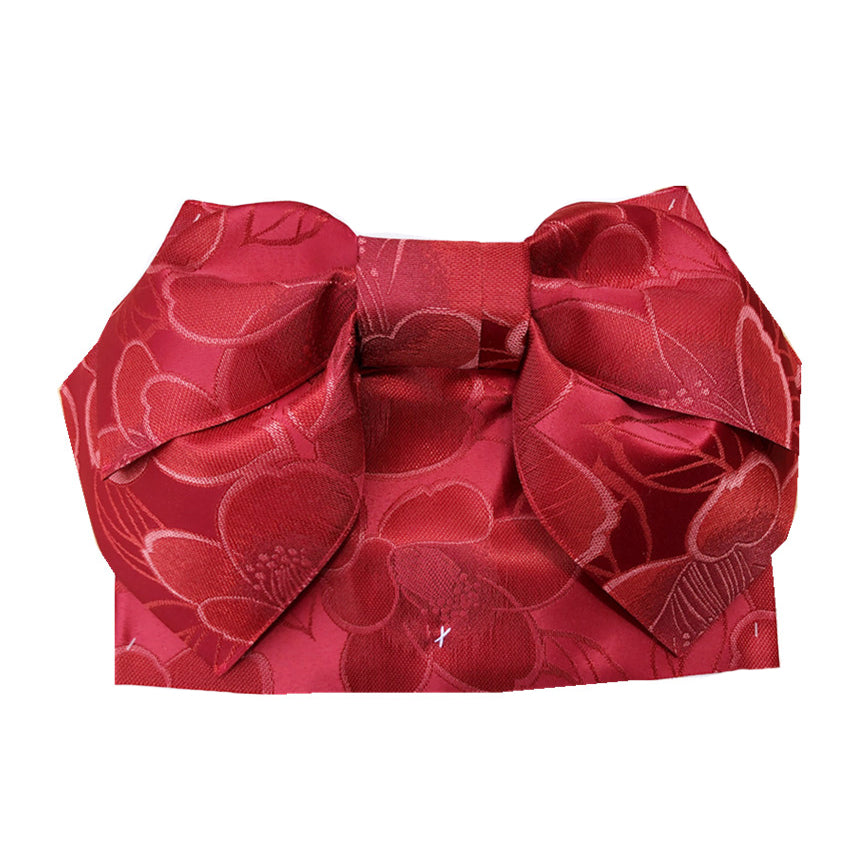 Pre-Tied Obi Belt - Dark Red Camellia