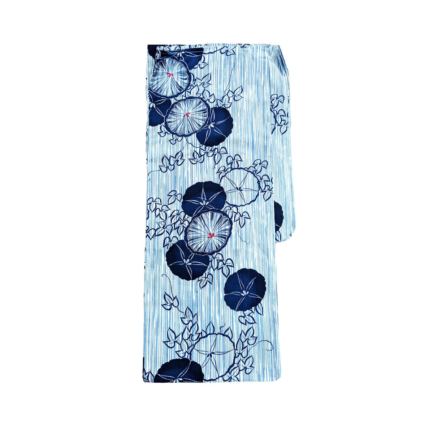 Japanese Yukata Kimono - Blue Morning Glories in Patterned Blue and White