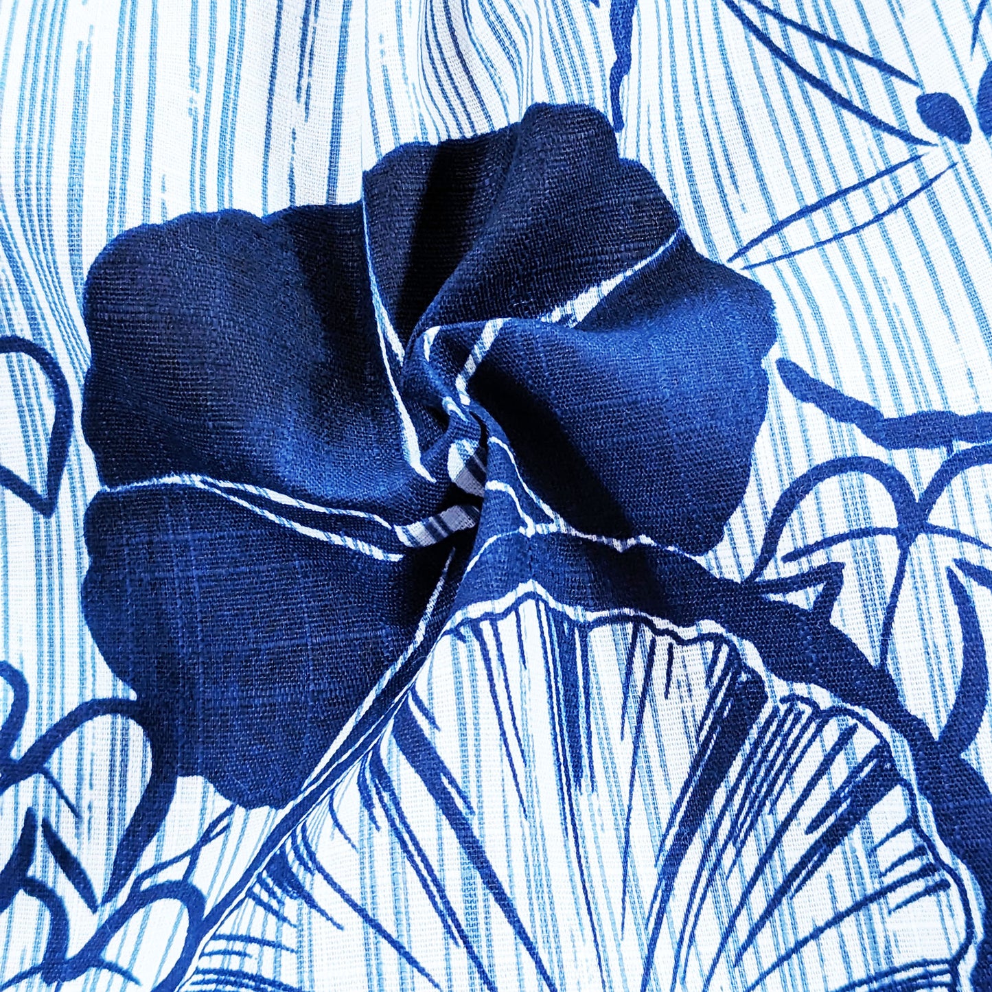 Japanese Yukata Kimono - Blue Morning Glories in Patterned Blue and White