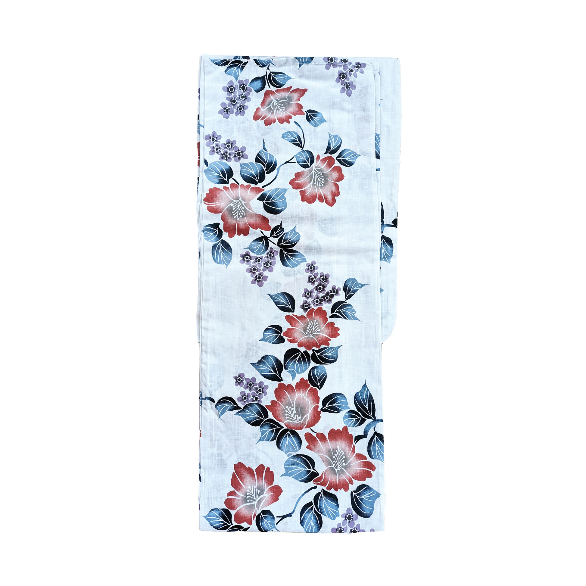 Japanese Yukata Kimono - Red Camellia Flowers in White