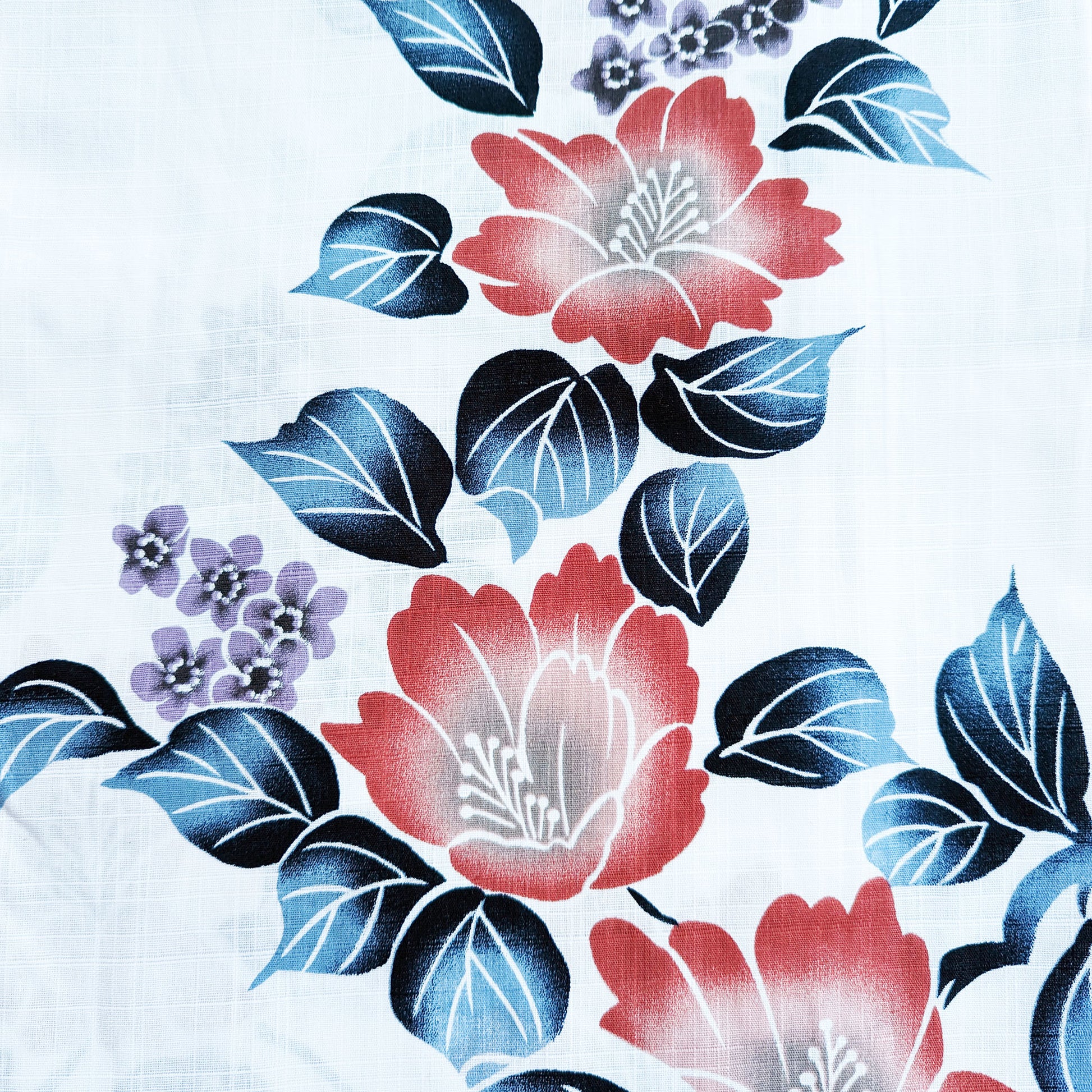 Japanese Yukata Kimono - Red Camellia Flowers in White