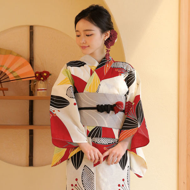 Women's Japanese Yukata Kimono - Floral Black and White Stripes – Modern  Sakura