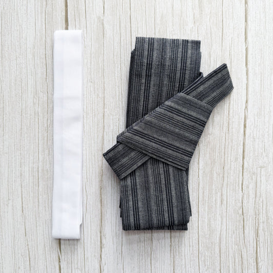 Japanese Men's Velcro Kaku Obi Belt and Inner Belt – Striped Gray