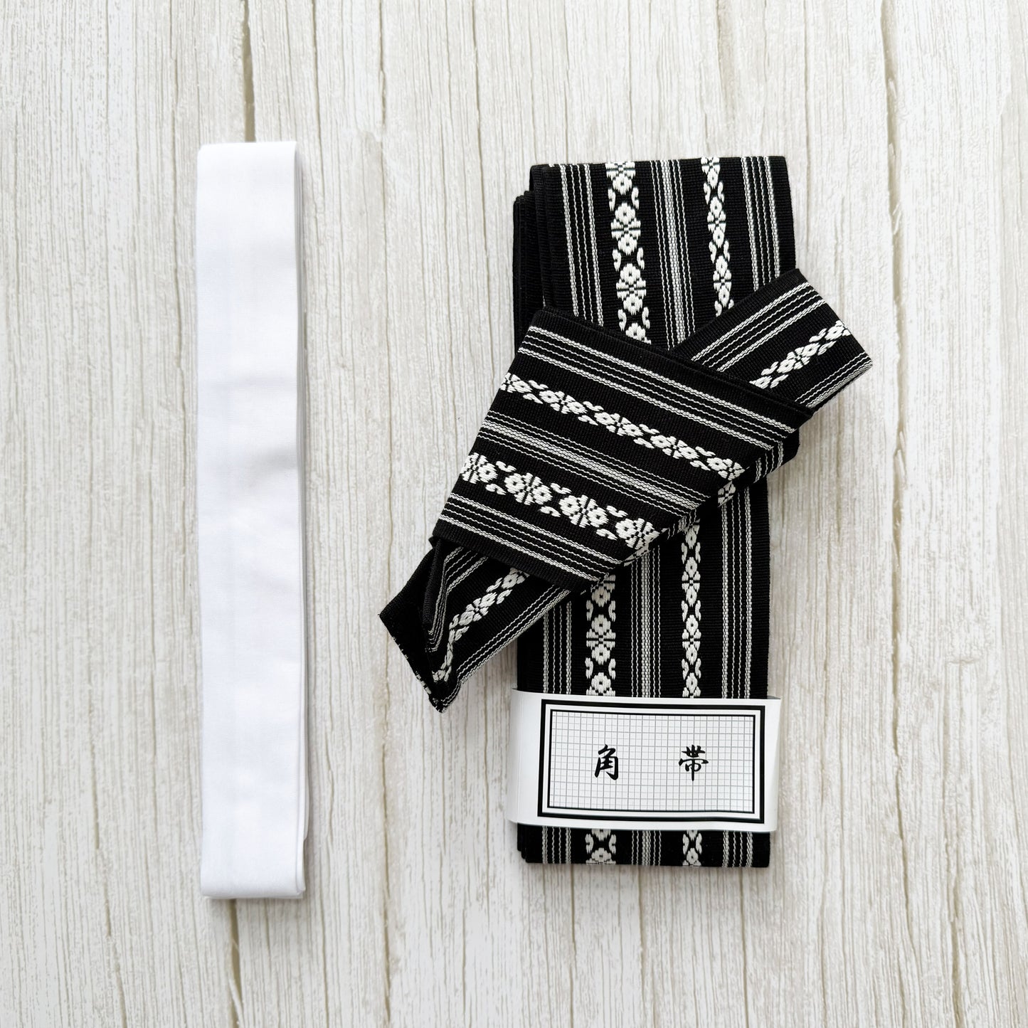 Traditional Japanese Men's Velcro Kaku Obi Belt – Patterned Black