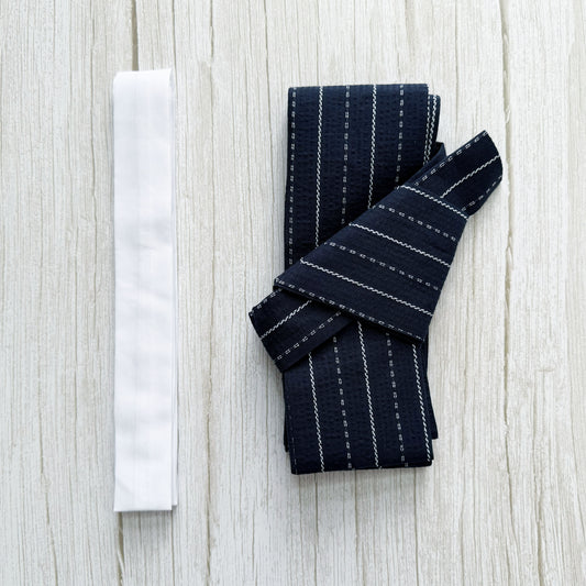 Traditional Japanese Velcro Kaku Obi Belt – Dots and Stripes Black