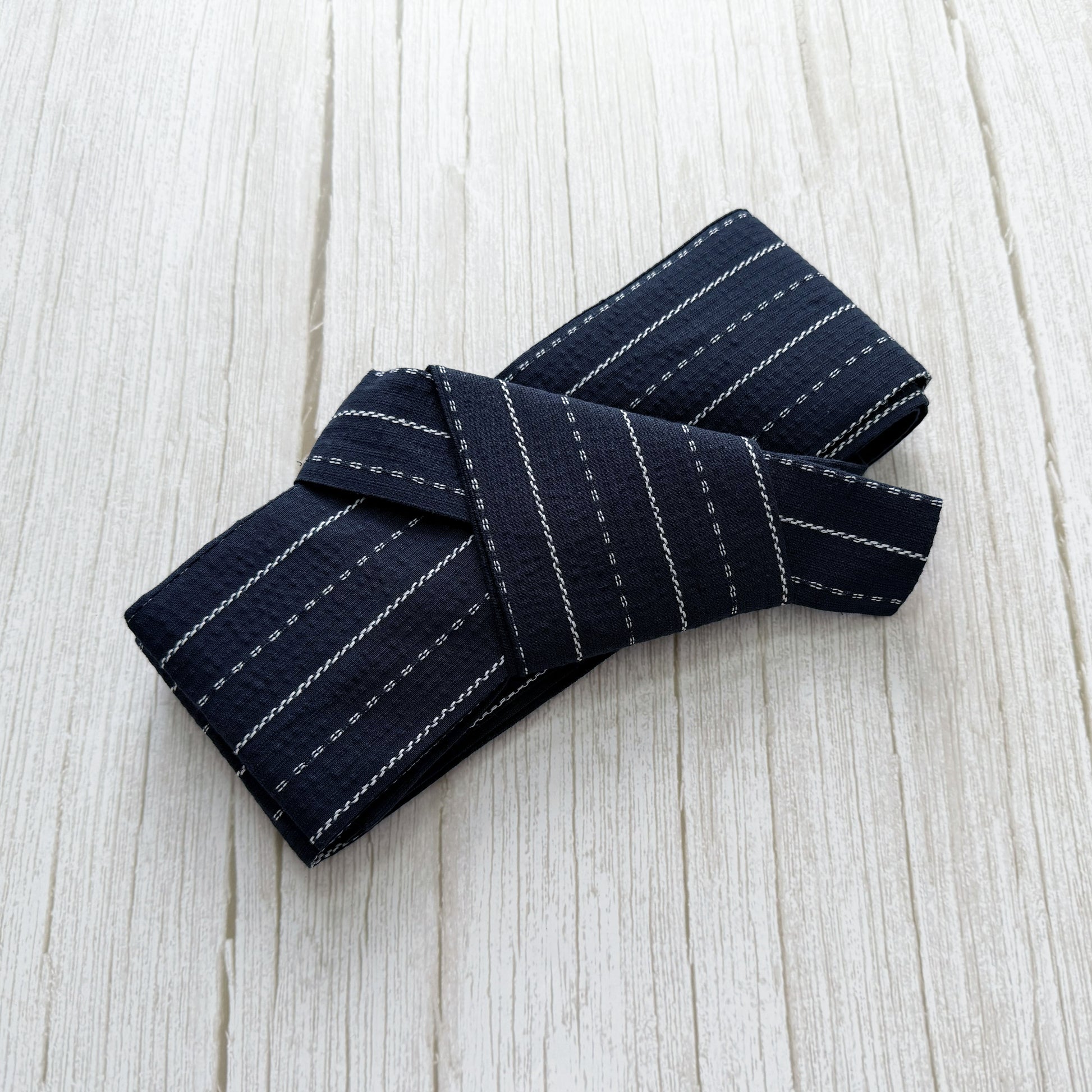 Traditional Japanese Velcro Kaku Obi Belt – Dots and Stripes Black