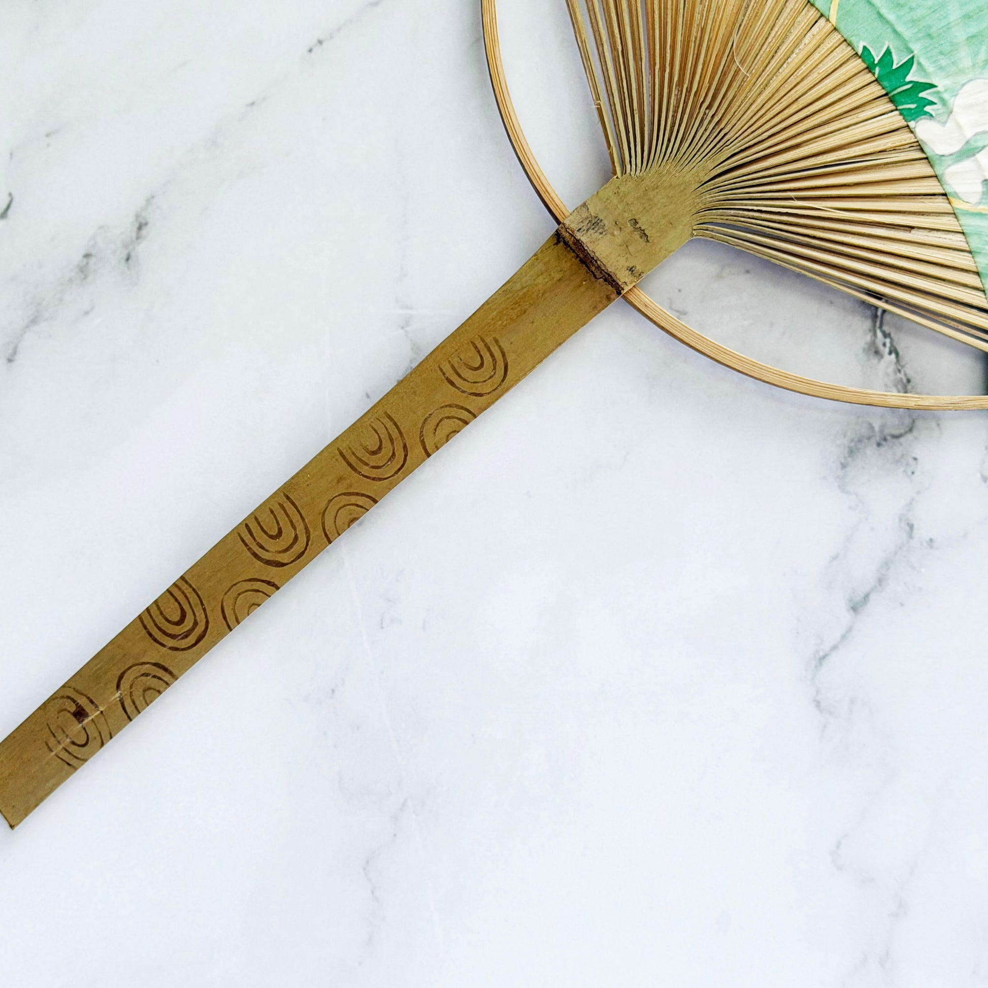 Japanese Traditional Handheld Bamboo Uchiwa Fan - Bunny in Green