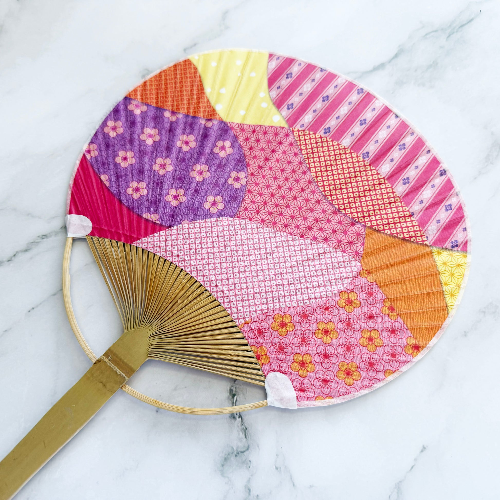 Japanese Bamboo Uchiwa Fan - Morning Glory in Indigo Blue