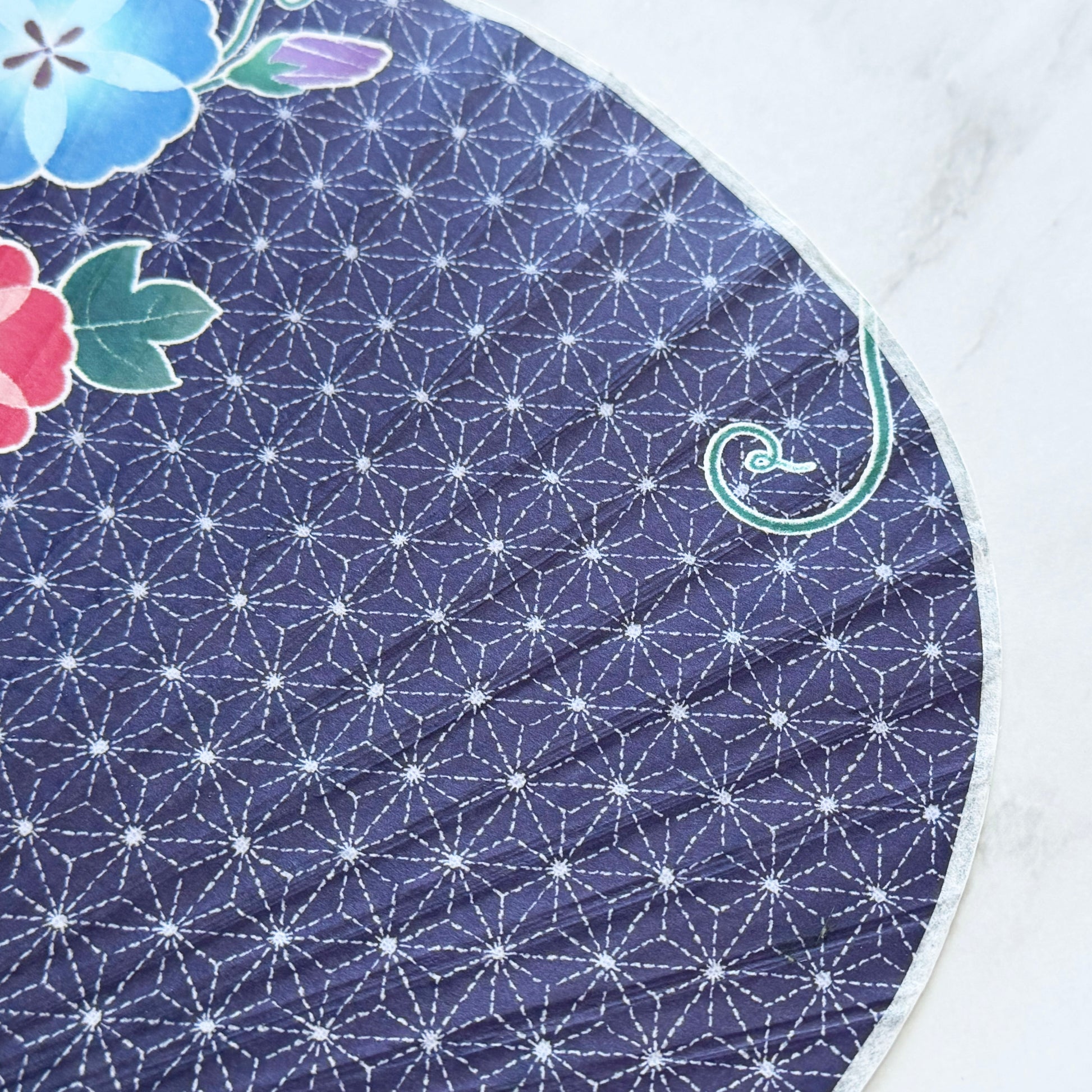 Japanese Handheld Bamboo Uchiwa Fan - Morning Glory in Indigo Blue