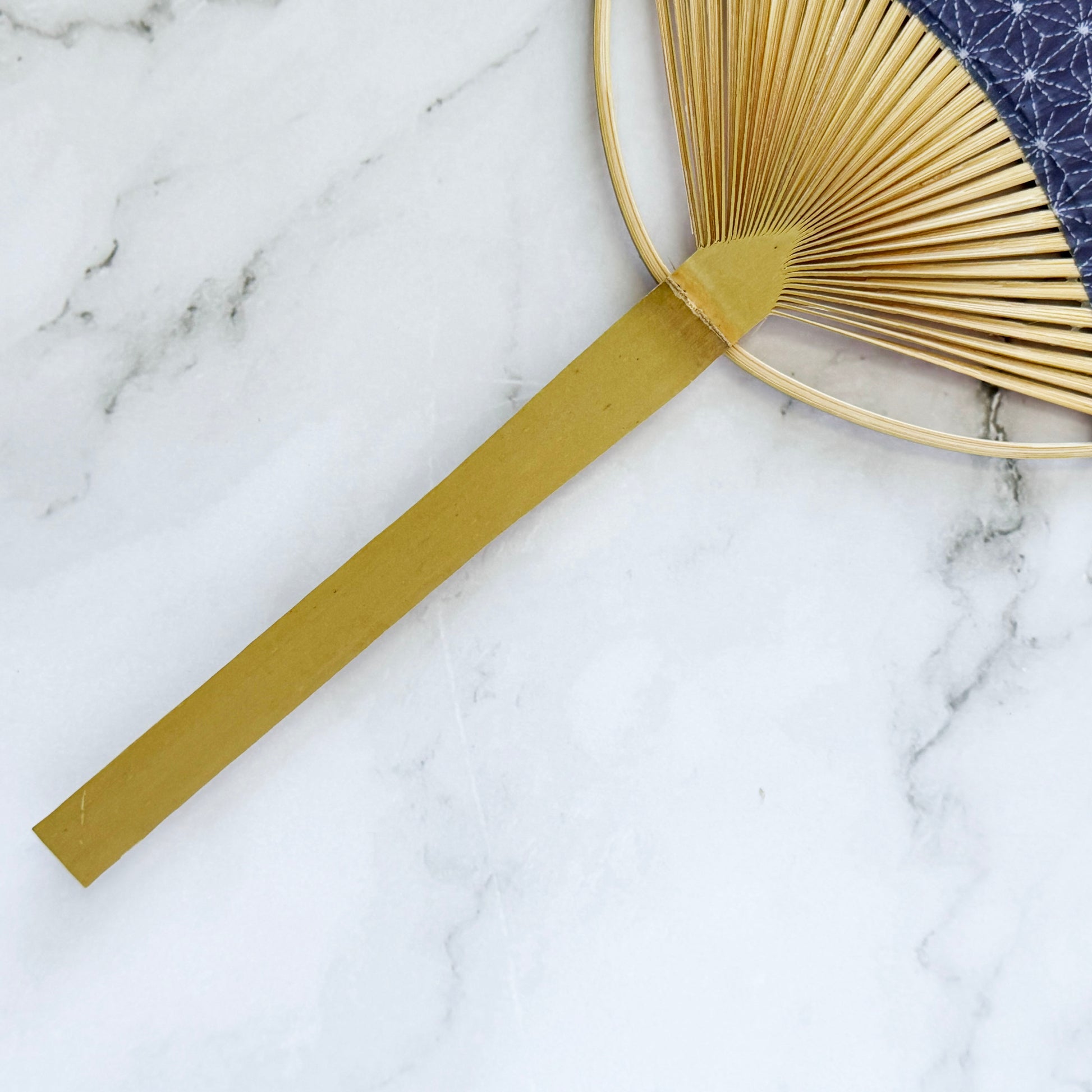Japanese Handheld Bamboo Uchiwa Fan - Morning Glory in Indigo Blue