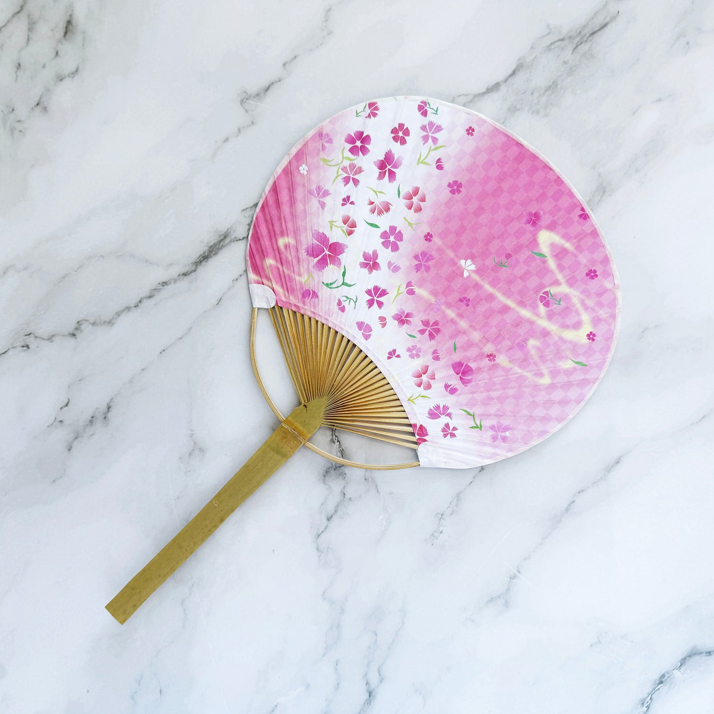 Japanese Traditional Bamboo Uchiwa Fan - Cherry Blossoms in Pink