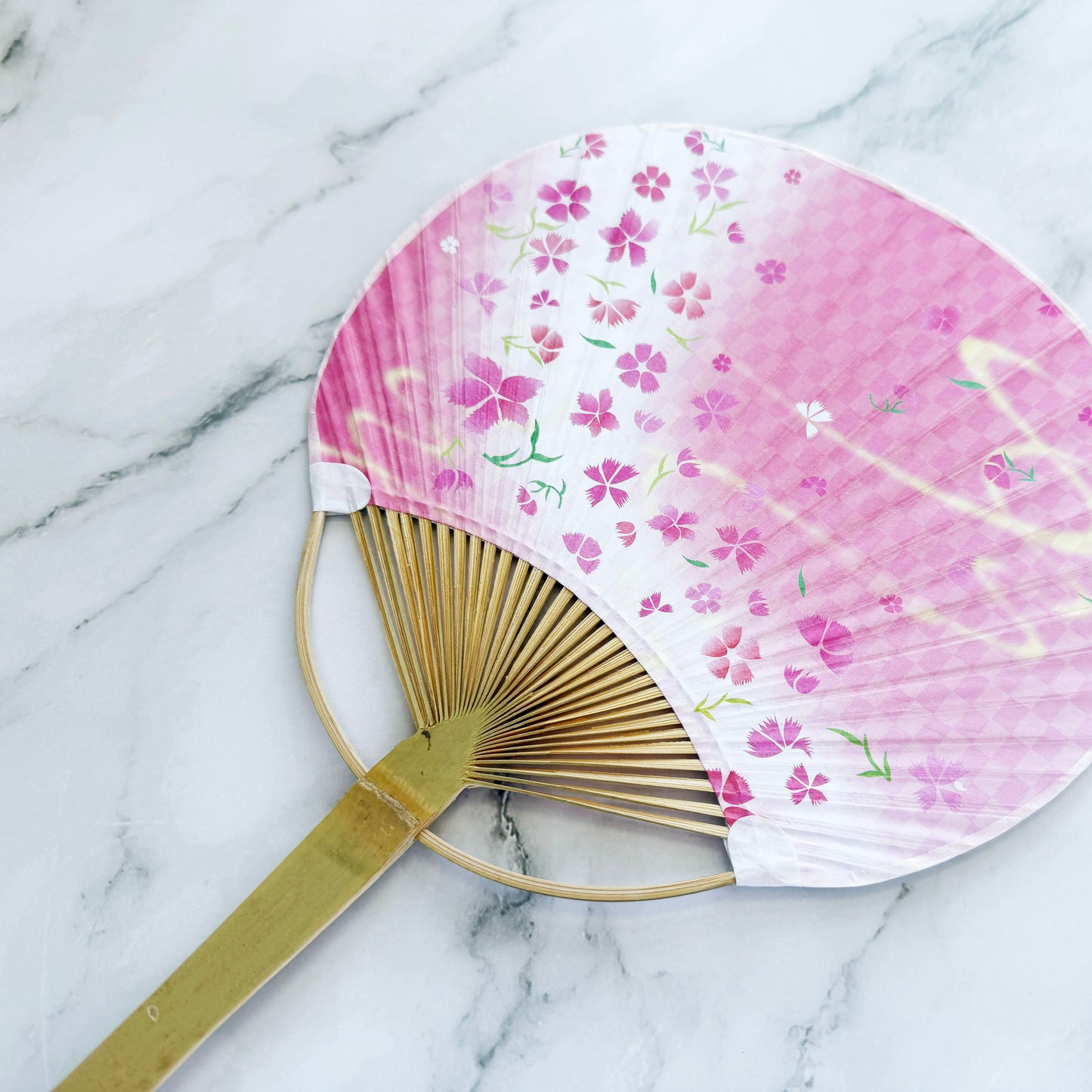 Japanese Traditional Bamboo Uchiwa Fan - Cherry Blossoms in Pink