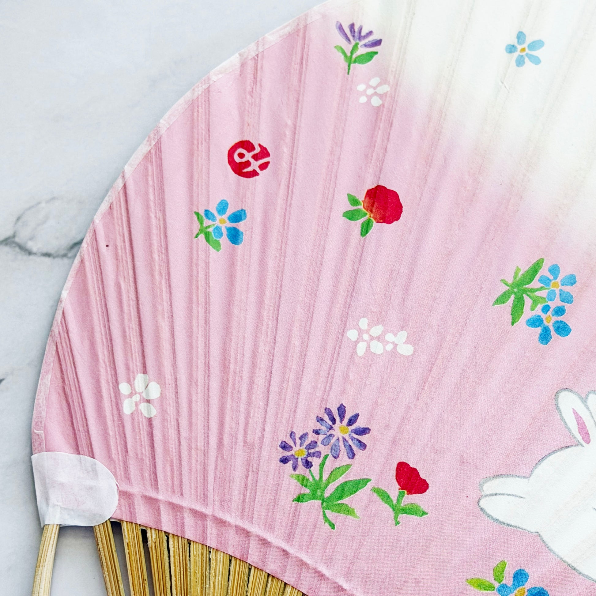 Japanese Traditional Bamboo Handheld Uchiwa Fan - Bunny in Pink