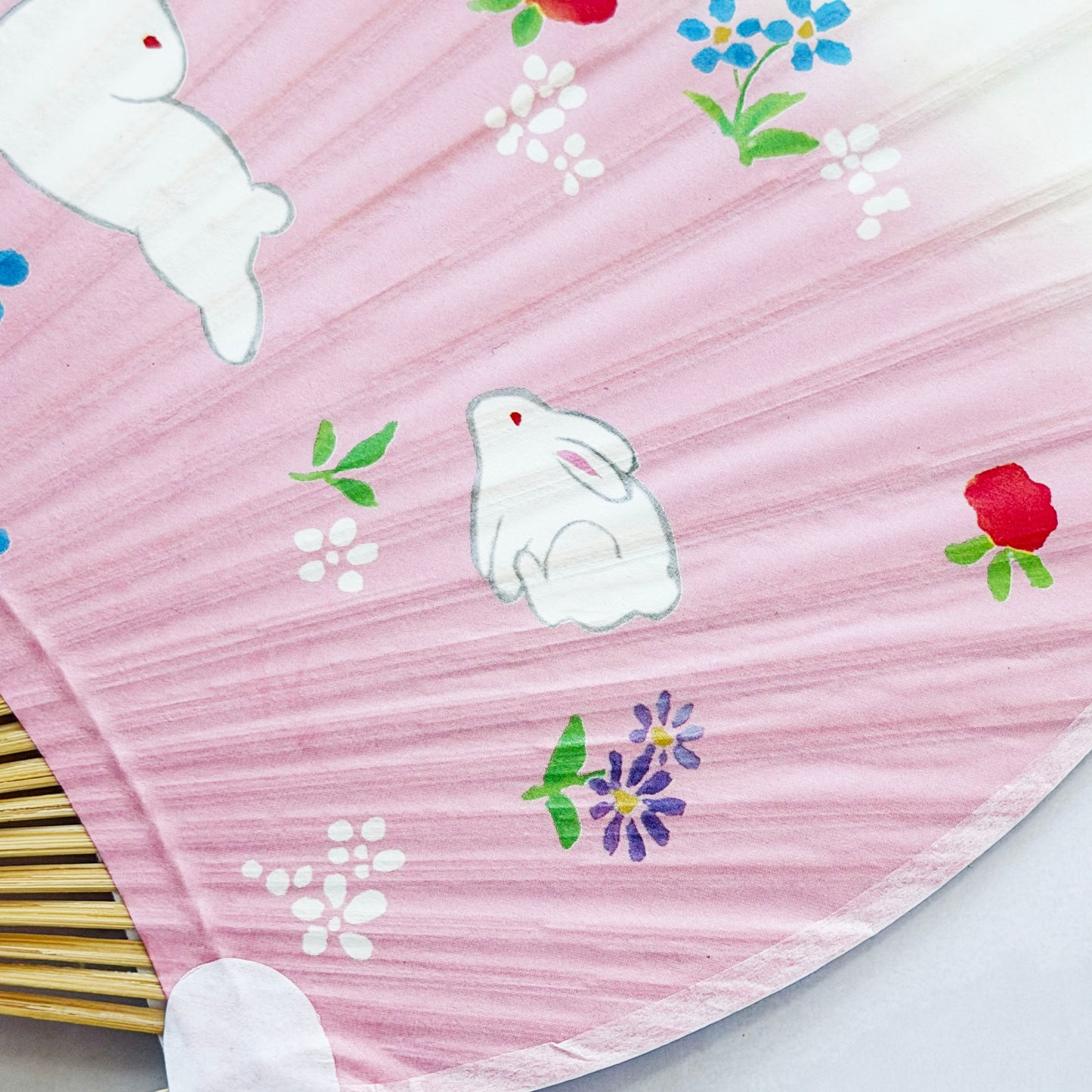 Japanese Traditional Bamboo Handheld Uchiwa Fan - Bunny in Pink